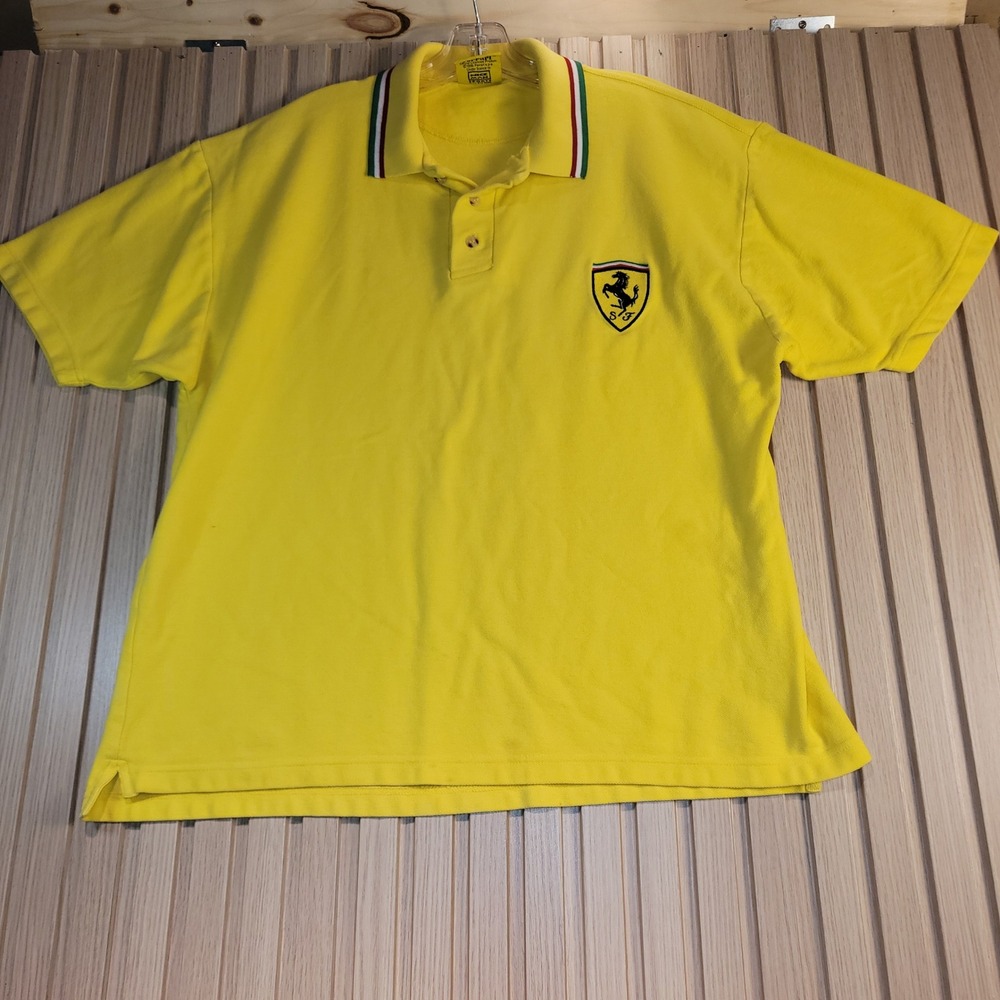 Ferrari Polo Shirt Mens Large Yellow Good 1996 Vintage F1 Racing Nice Man Sports